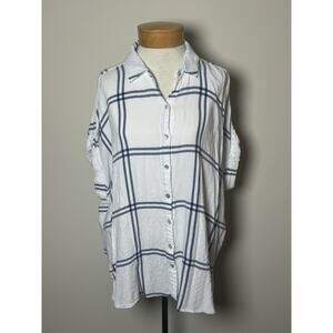 Jane + Delancey Boxy Windowpane Tunic Top Shirt Blouse SZ 1X Crinkle Langenlook